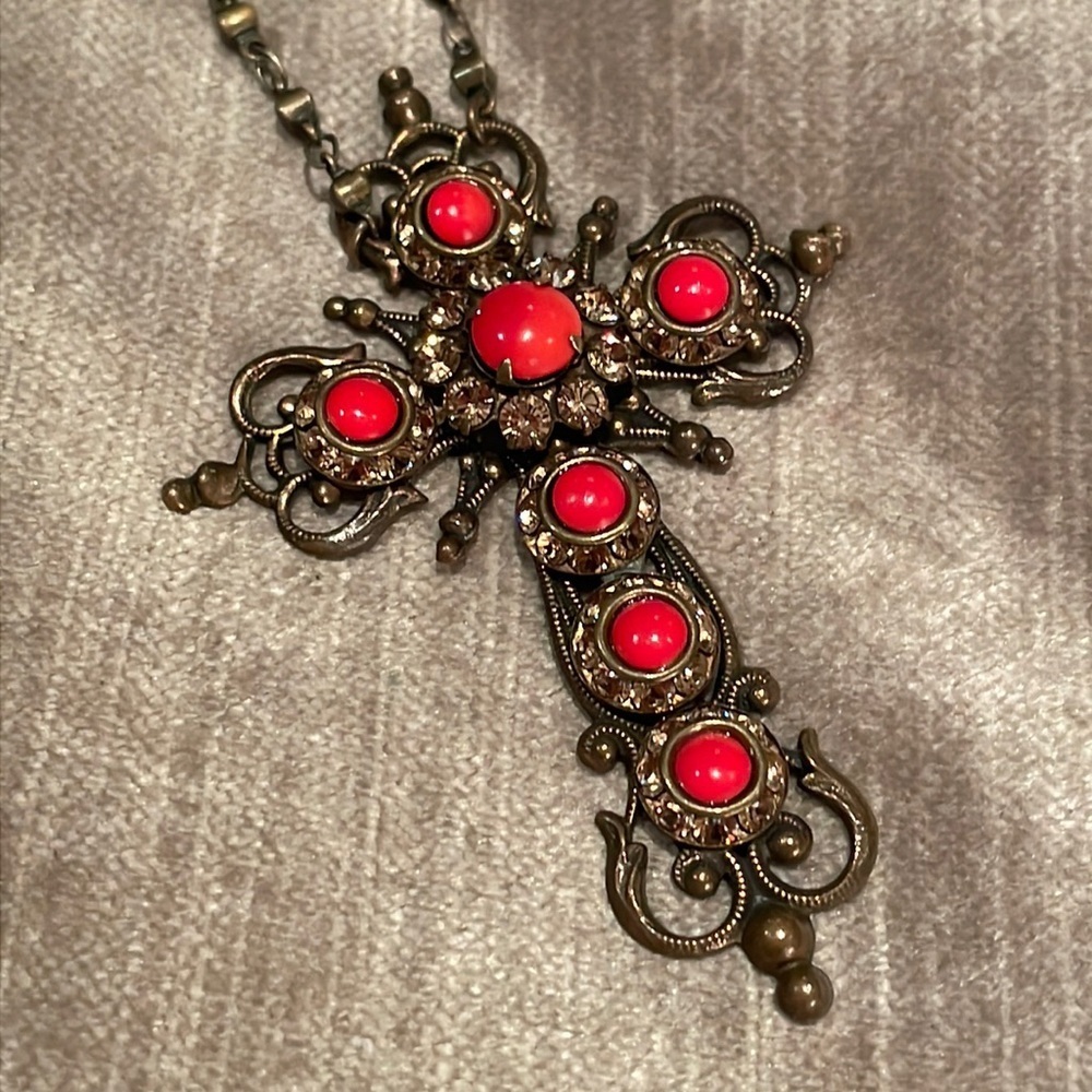 Liz Palacios Cross Pendant Rosary Style Necklace
